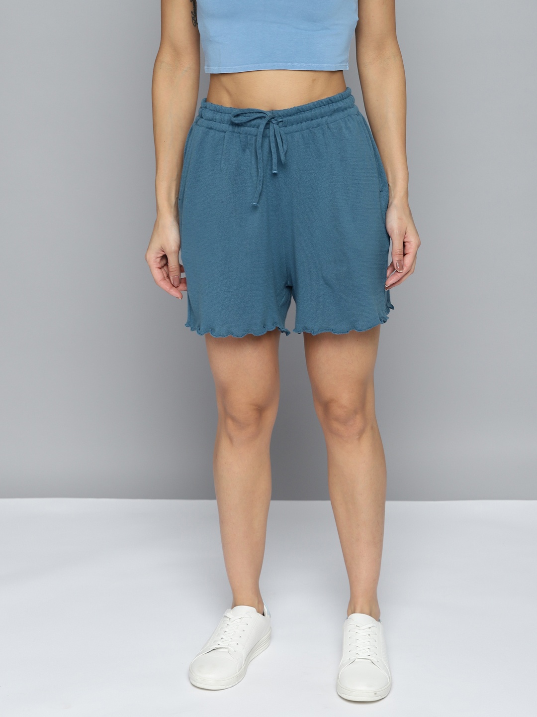 

M&H Easy Women Teal Blue Solid Pure Cotton Shorts