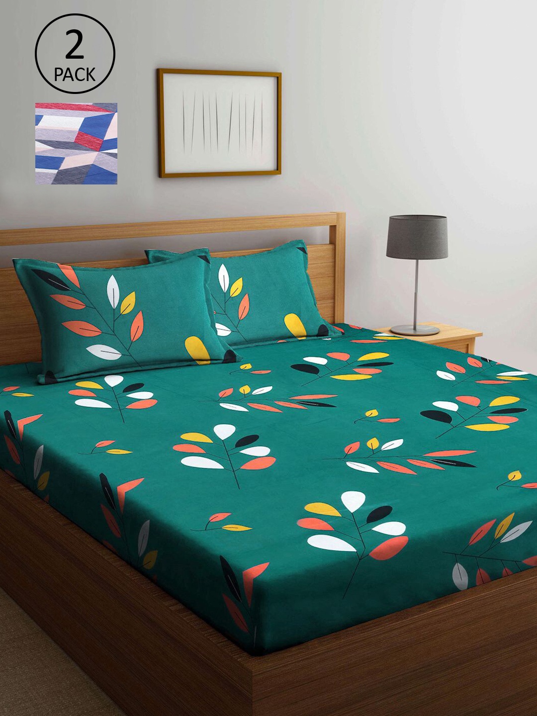

KLOTTHE Pack Of 2 Multicoloured Geometric 210 TC King Double Bedsheet With 4 Pillow Covers, Multi