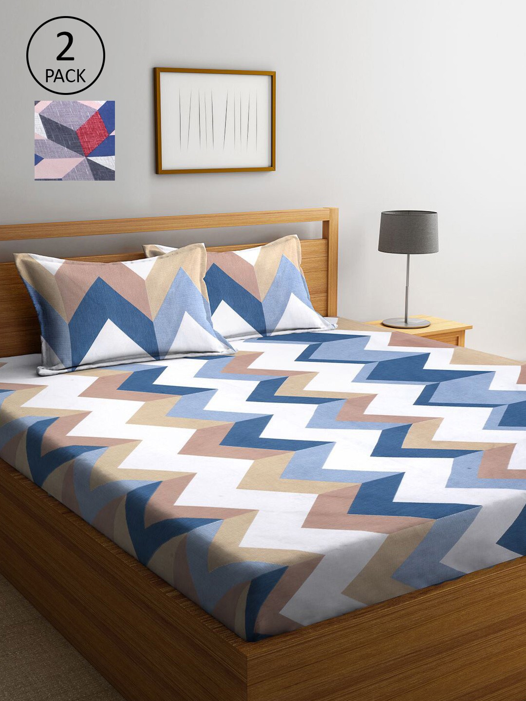 

KLOTTHE Pack Of 2 Multicoloured Geometric 210 TC King Double Bedsheet With 4 Pillow Covers, Multi