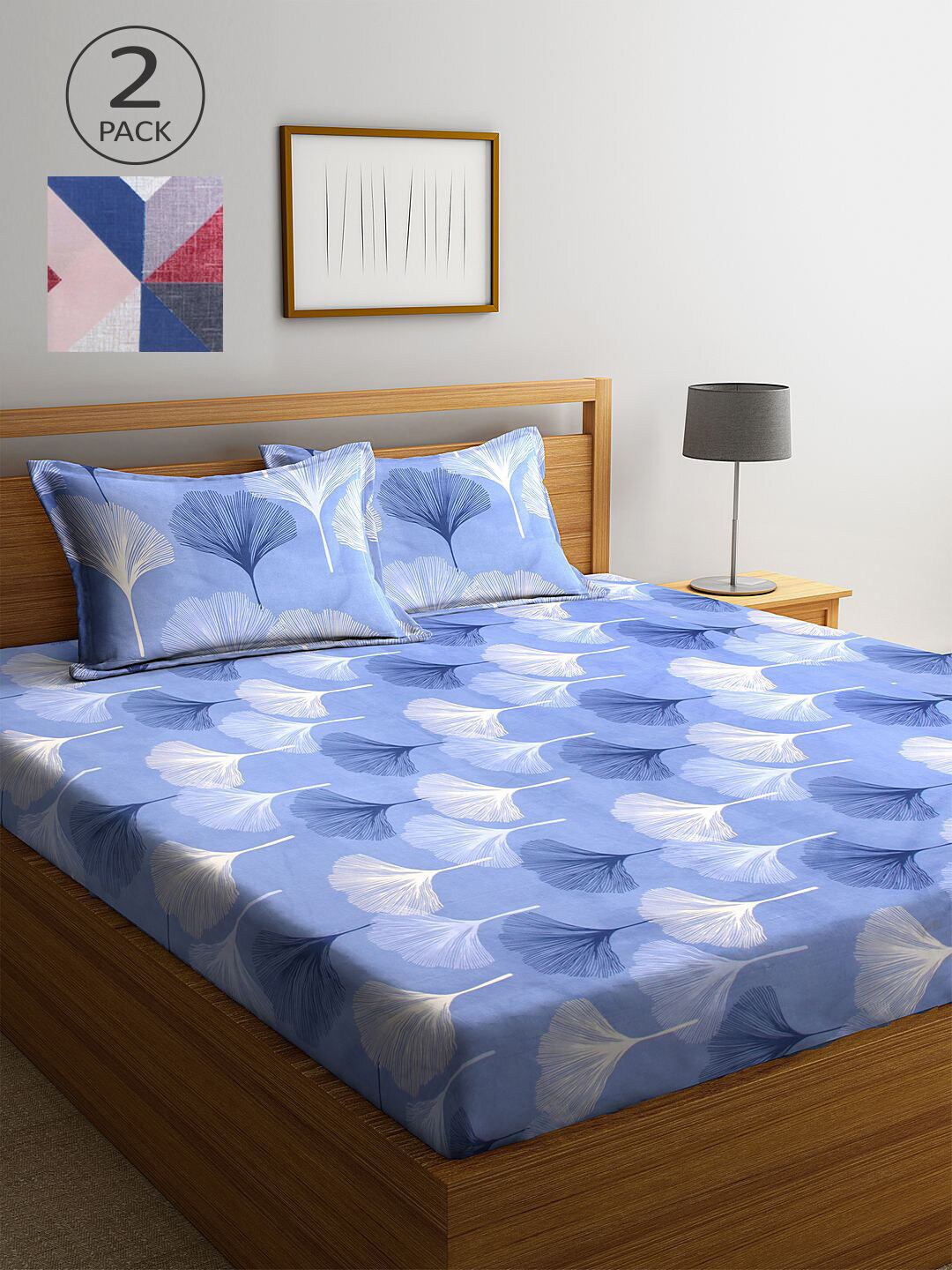 

KLOTTHE Pack Of 2 Multicoloured Geometric 210 TC King Double Bedsheet With 4 Pillow Covers, Multi