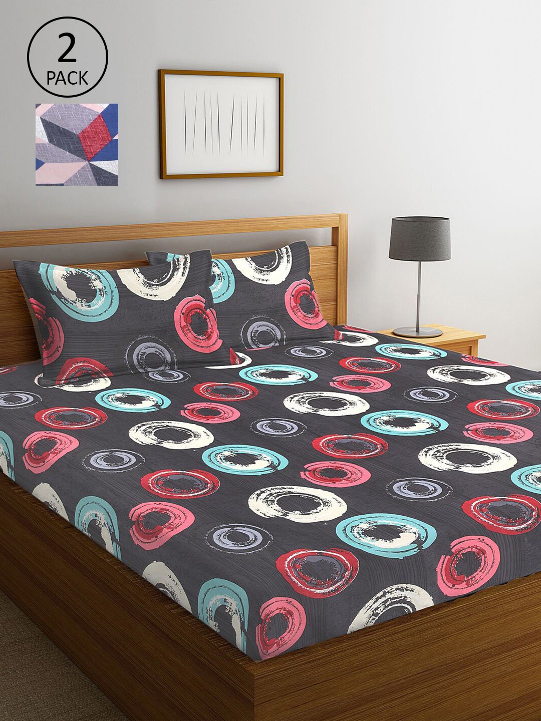 

KLOTTHE Multicoloured Geometric 210 TC 2 Queen Bedsheet with 4 Pillow Covers, Multi