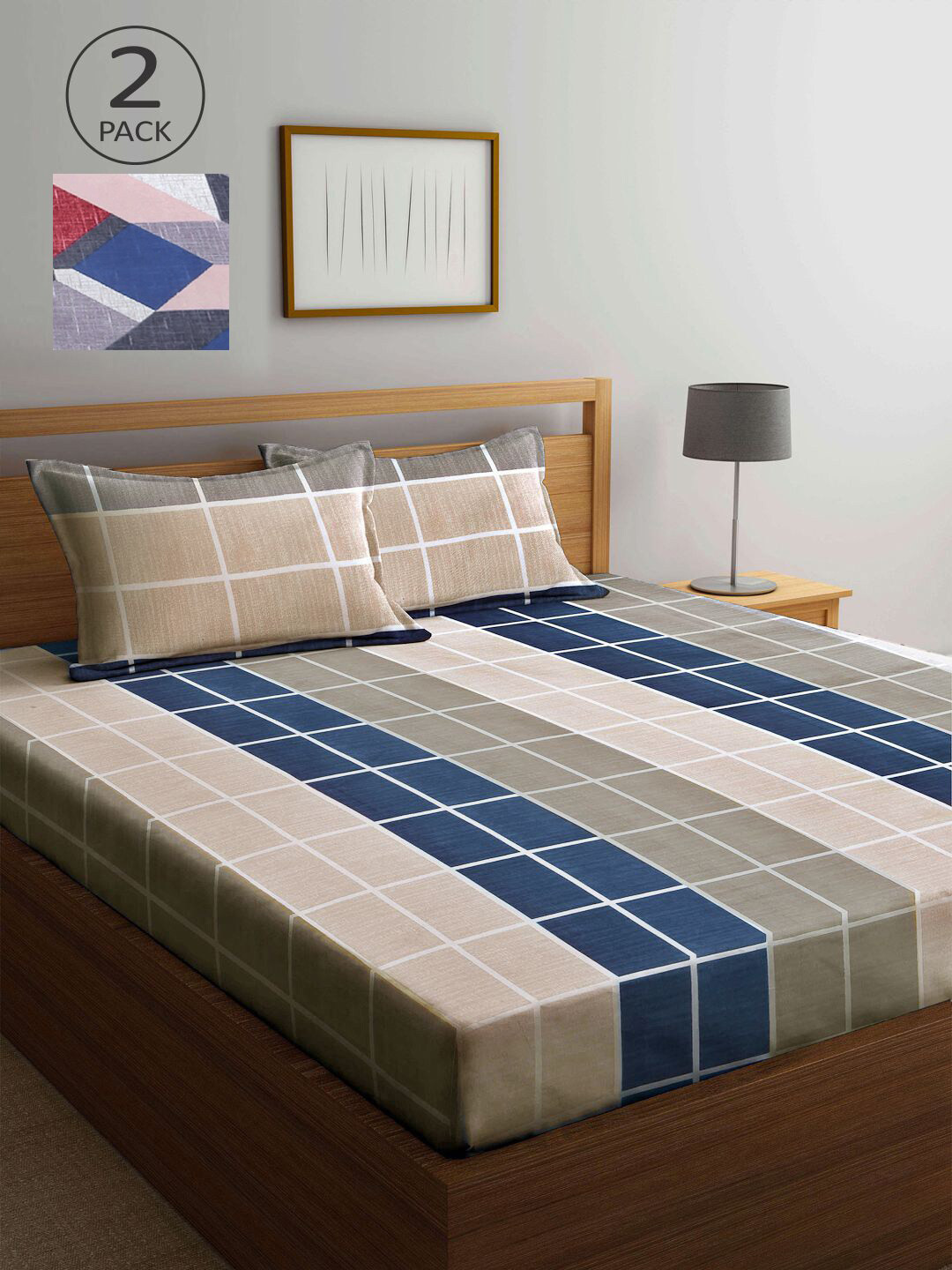 

KLOTTHE Multicoloured Geometric 210 TC 2 Queen Bedsheet with 4 Pillow Covers, Multi