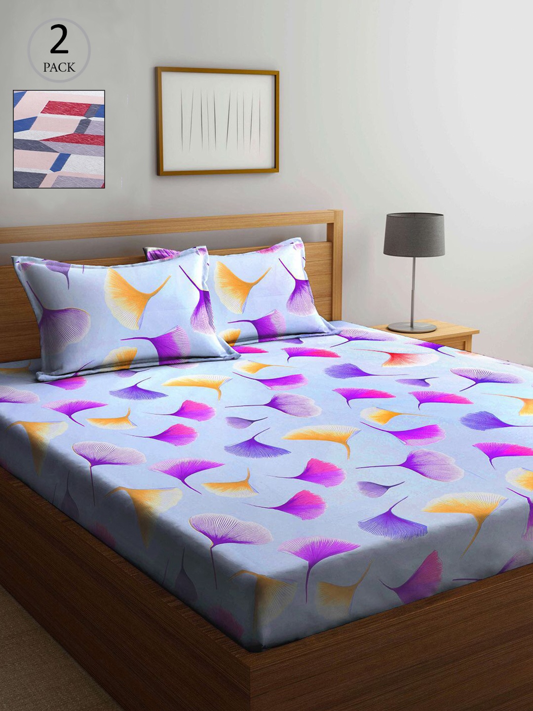 

KLOTTHE Blue & Beige Geometric 210 TC 2 King Bedsheet with 4 Pillow Covers