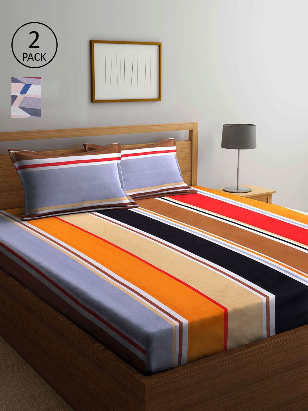

KLOTTHE Multicoloured Striped 210 TC 2 King Bedsheet with 4 Pillow Covers, Multi