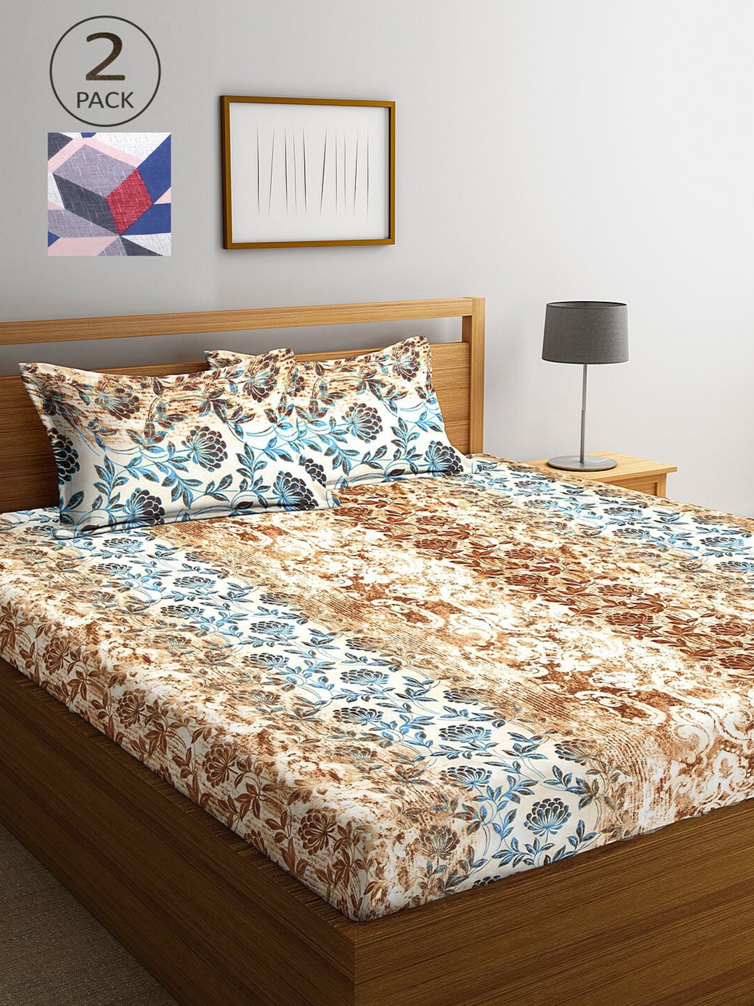 

KLOTTHE Pink & Brown Floral 210 TC 2 King Bedsheet with 4 Pillow Covers