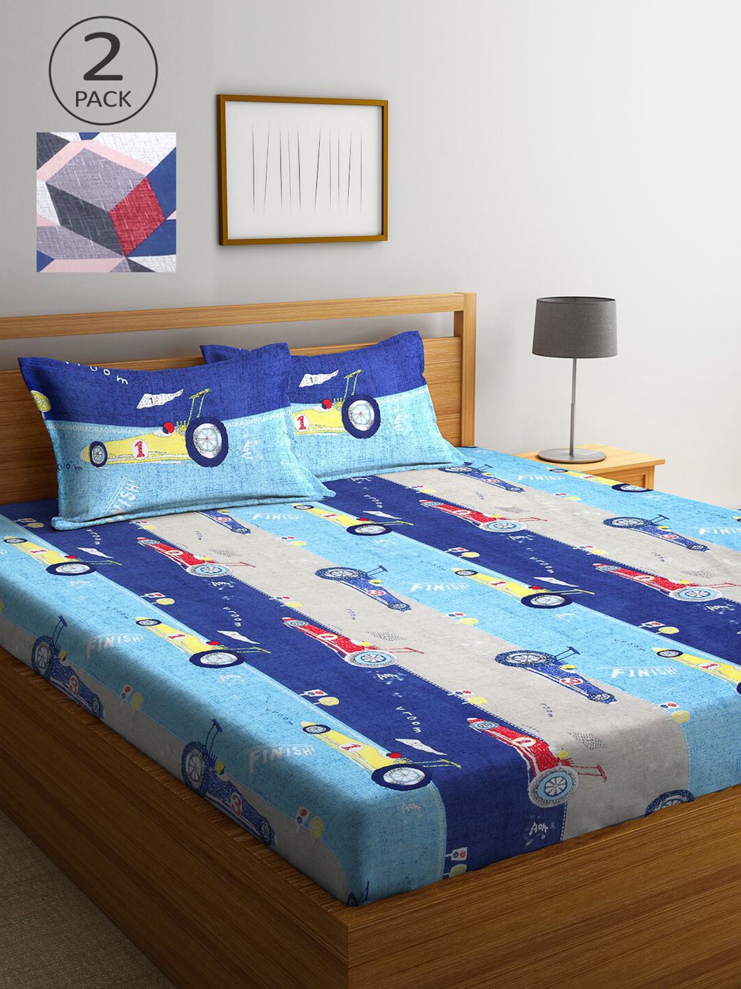 

KLOTTHE Blue & Pink Cartoon Characters 210 TC 2 King Bedsheet with 4 Pillow Covers