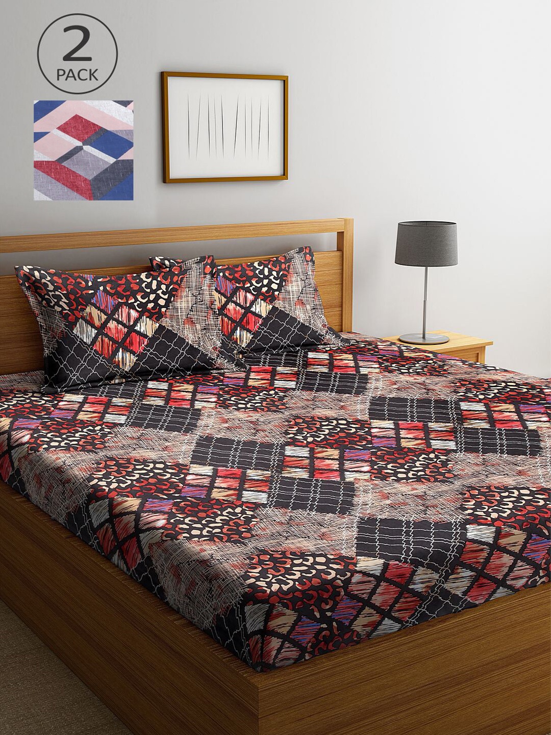 

KLOTTHE Brown & Peach-Coloured Geometric 210 TC 2 King Bedsheet with 4 Pillow Covers