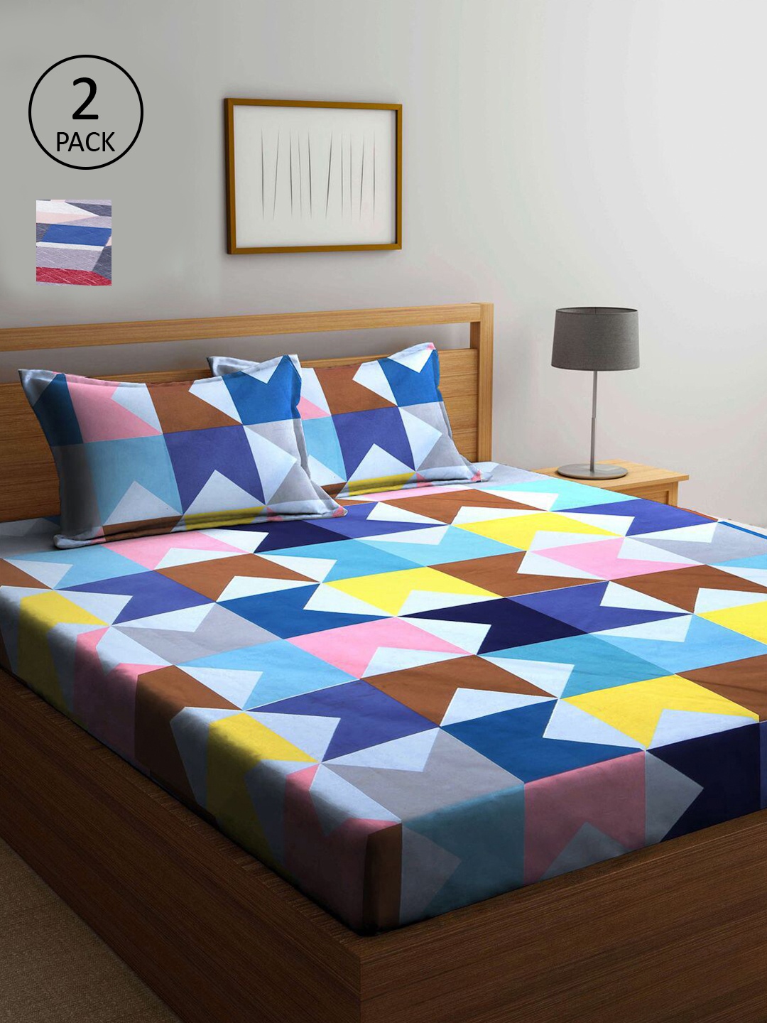 

KLOTTHE Multicoloured Geometric 210 TC 2 King Bedsheet with 4 Pillow Covers, Multi