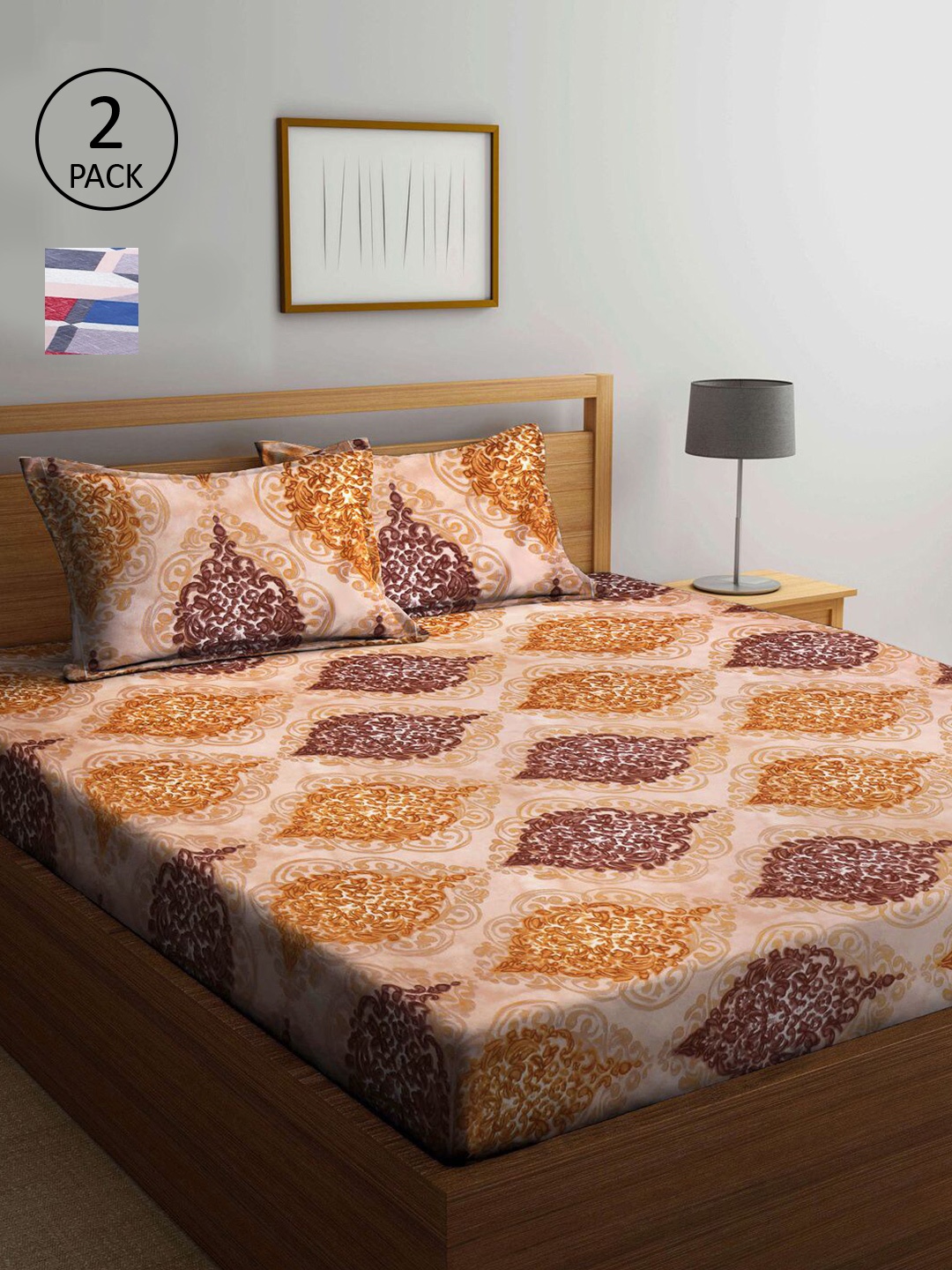 

KLOTTHE Pink & Brown Ethnic Motifs 210 TC 2 King Bedsheet with 4 Pillow Covers