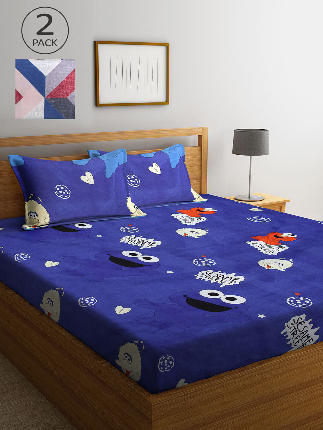 

KLOTTHE Blue & Peach-Coloured Cartoon Characters 210 TC 2 King Bedsheet with 4 Pillow Covers