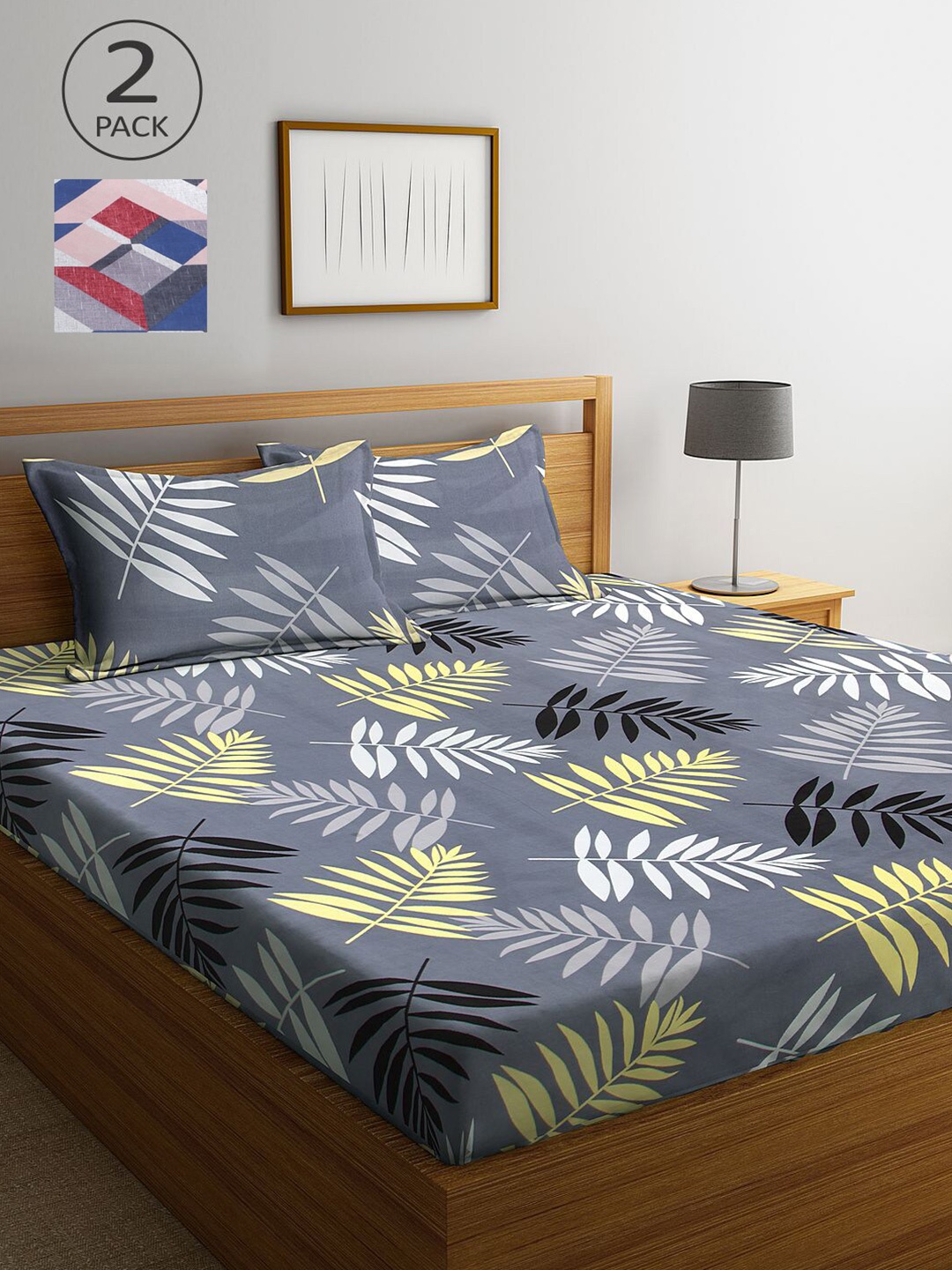 

KLOTTHE Grey & Peach-Coloured Floral 210 TC 2 King Bedsheet with 4 Pillow Covers