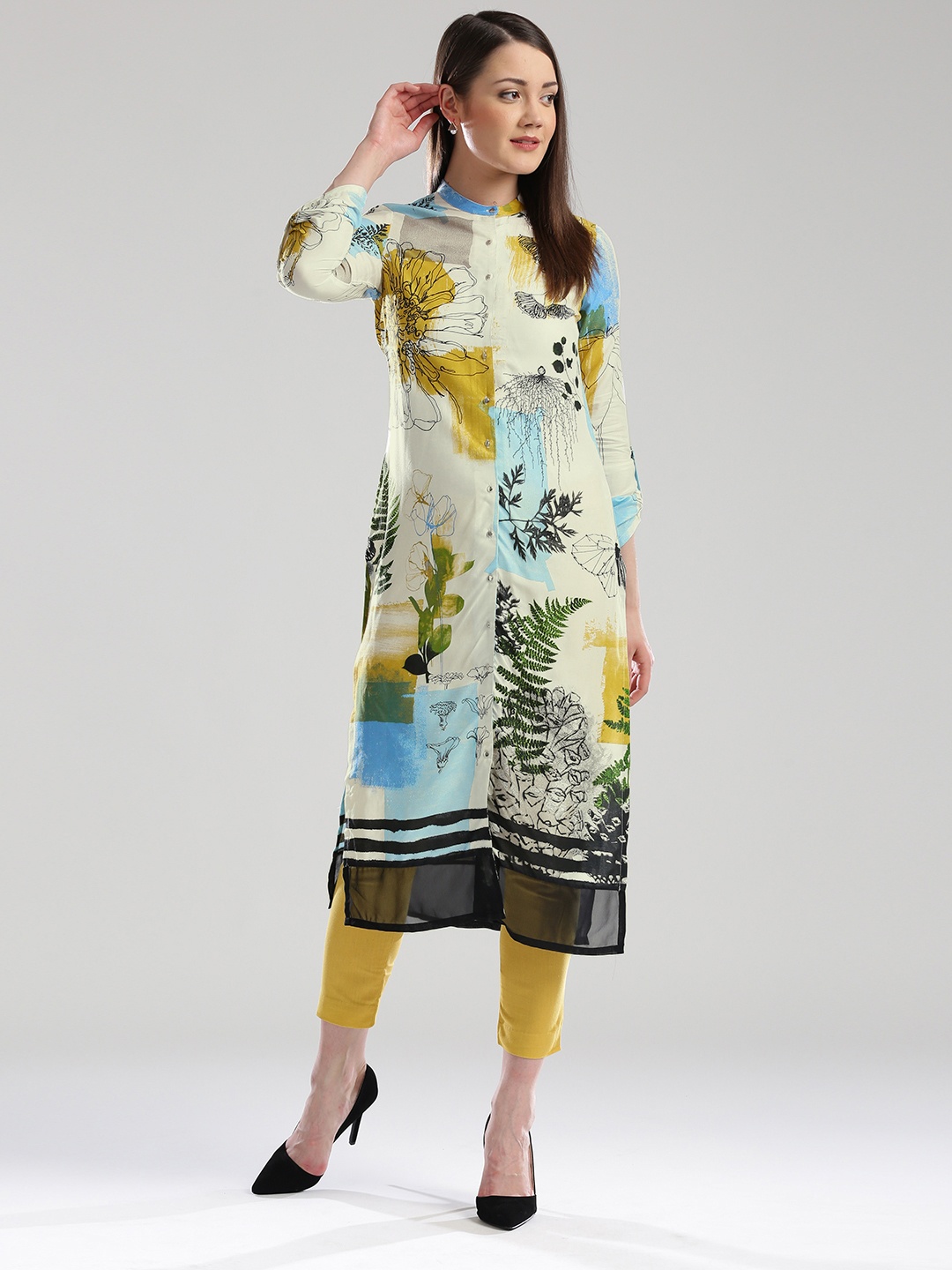 

W Women White Printed Straight Kurta