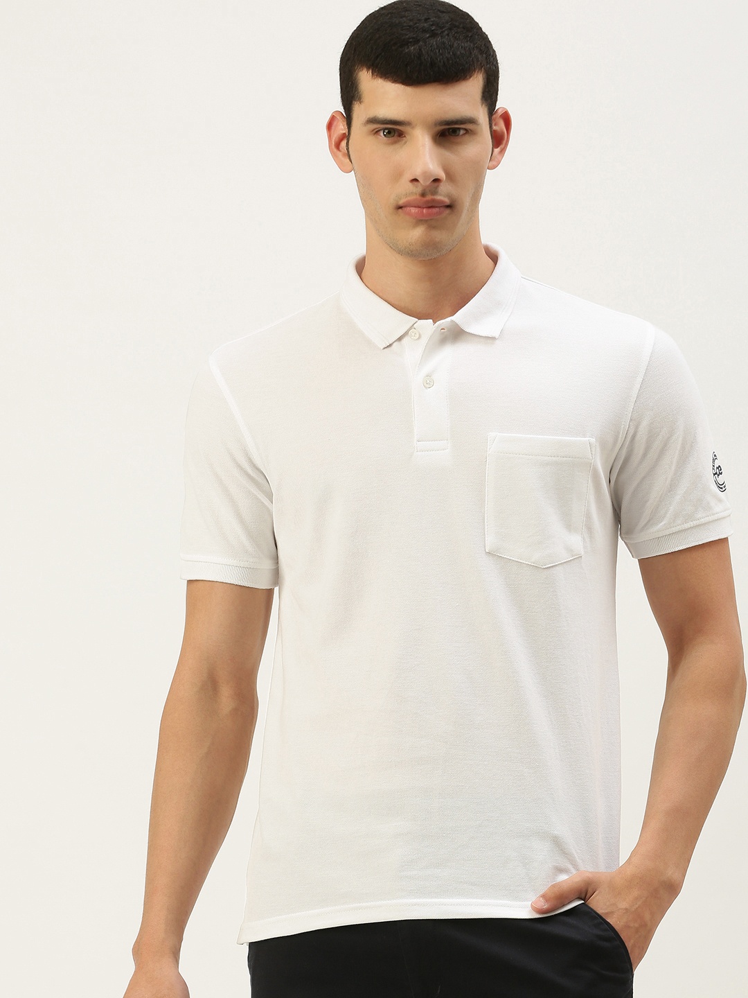 

Peter England Men White Solid Polo Collar Casual T-shirt