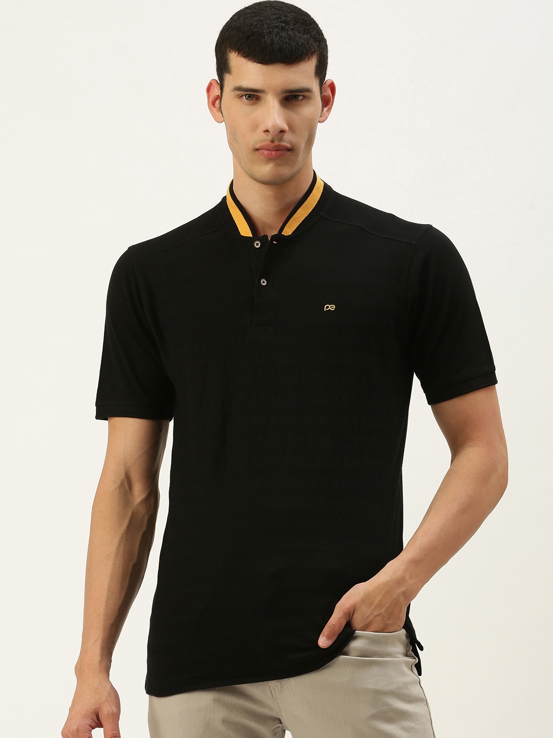 

Peter England Men Black Polo Collar T-shirt