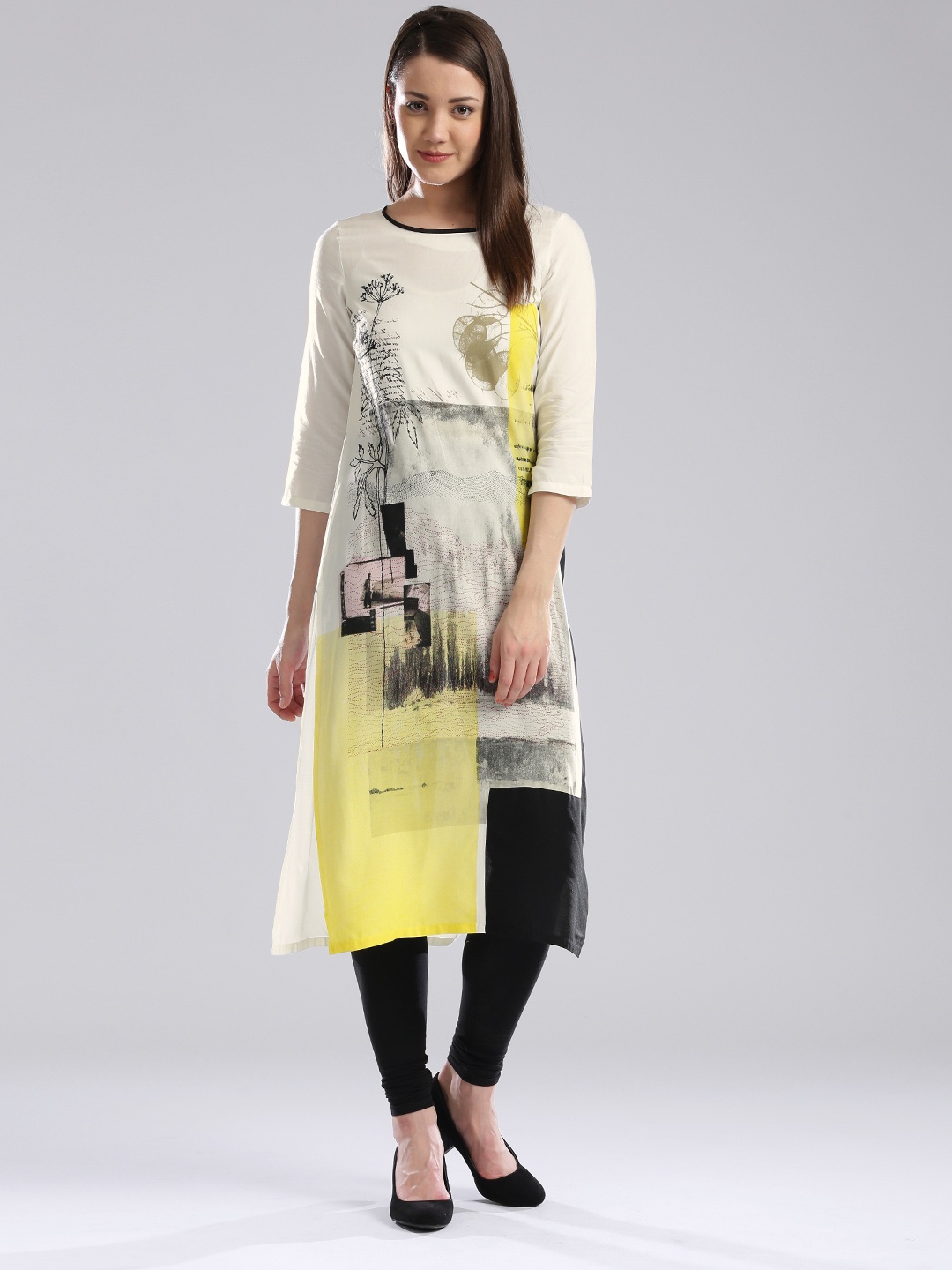 

W Women White Printed Straight Kurta