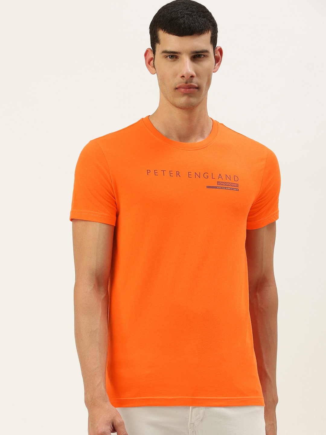 

Peter England Men Orange Brand Logo Printed Casual T-shirt