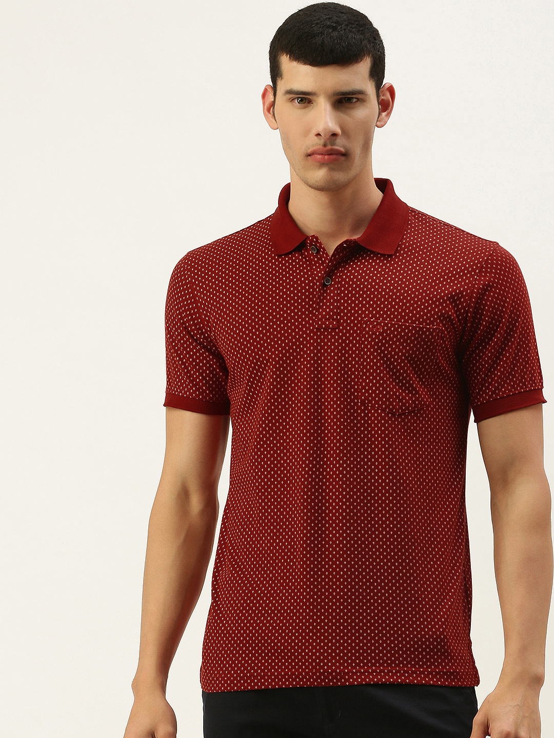 

Peter England Men Maroon & White Printed Polo Collar T-shirt