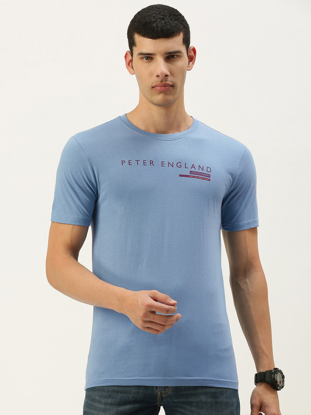 

Peter England Men Blue Brand Logo Printed Casual T-shirt