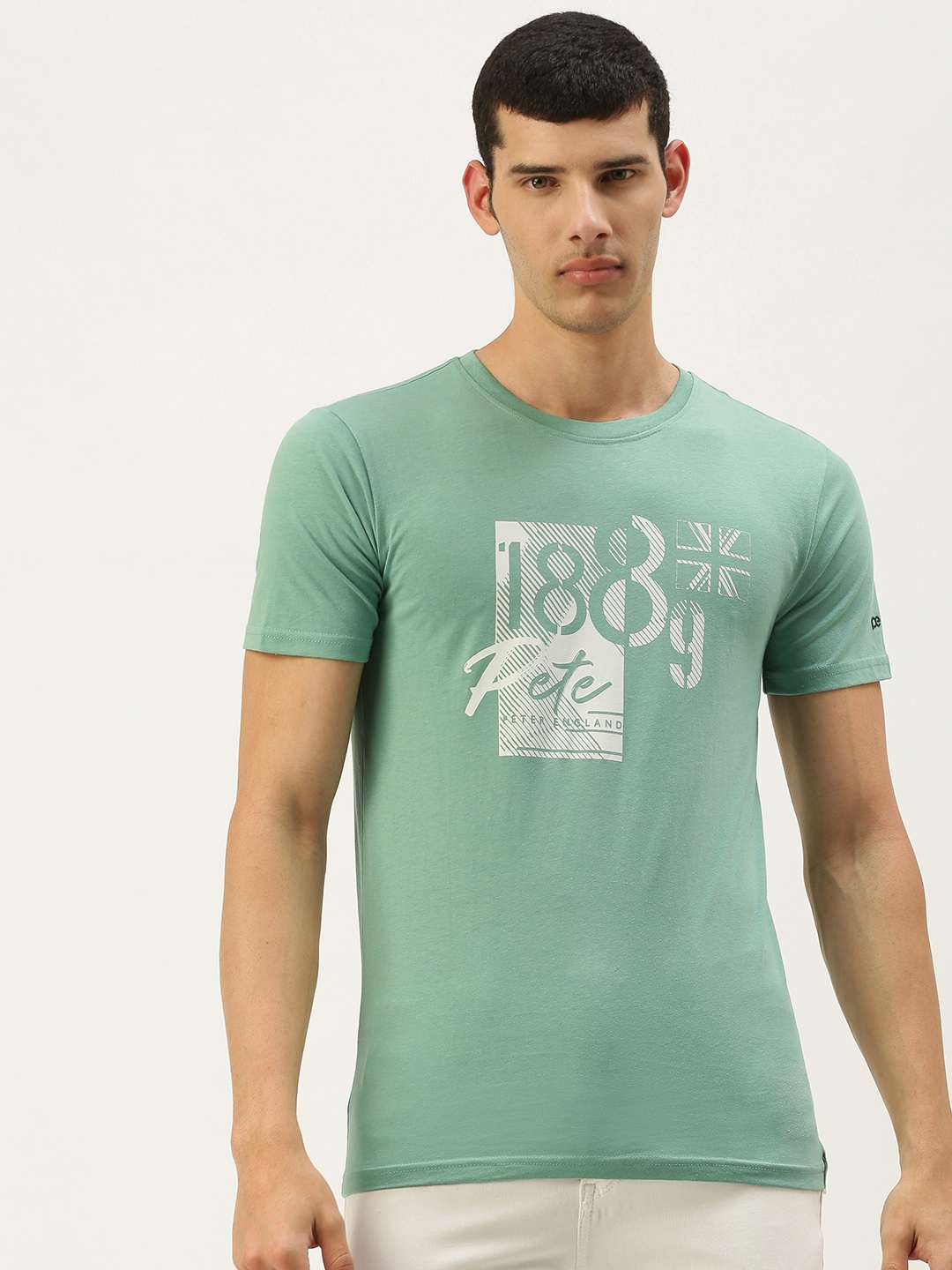 

Peter England Men Sage Green Graphic Printed Casual T-shirt