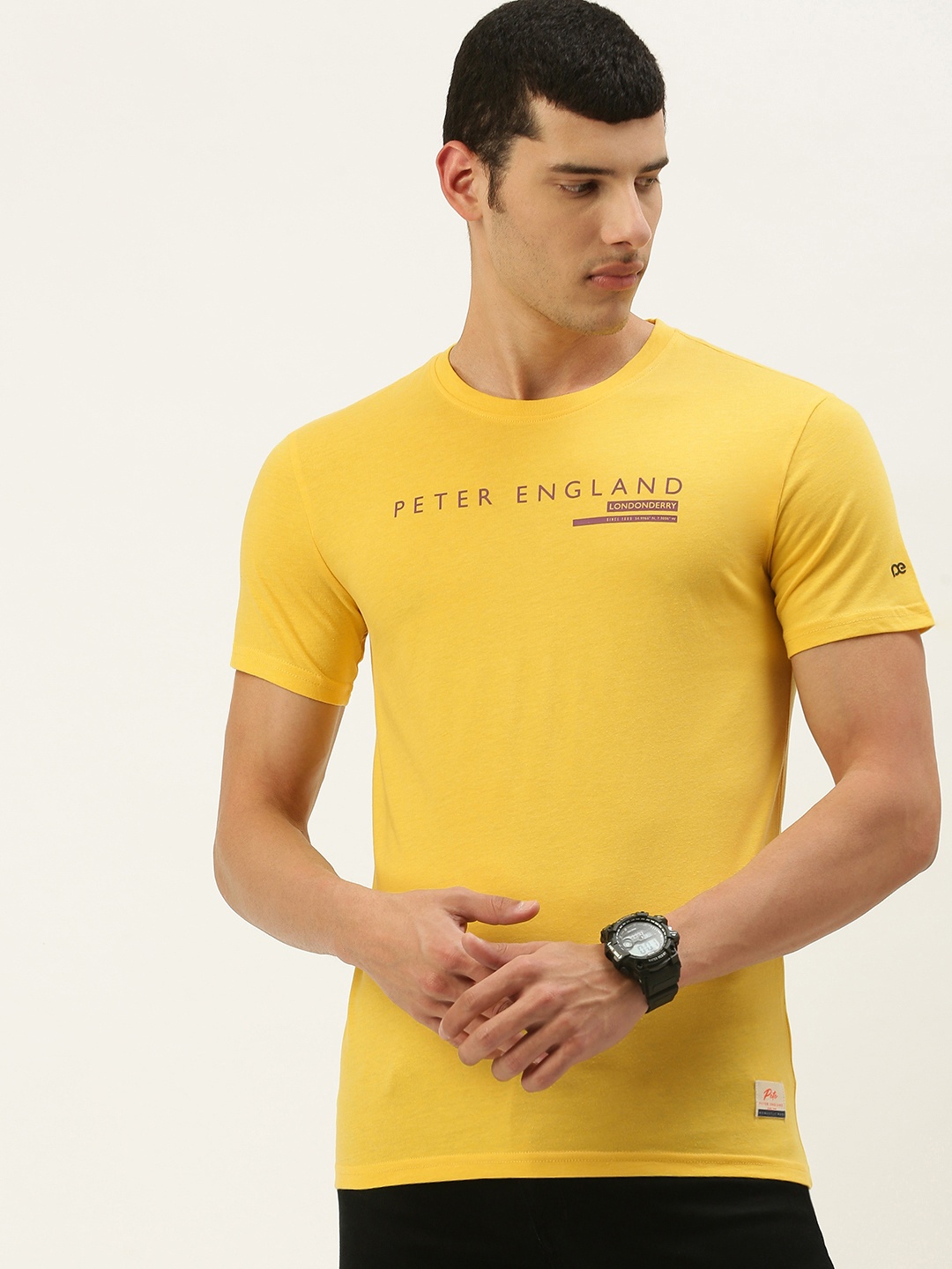 

Peter England Men Yellow Brand Logo Printed T-shirt