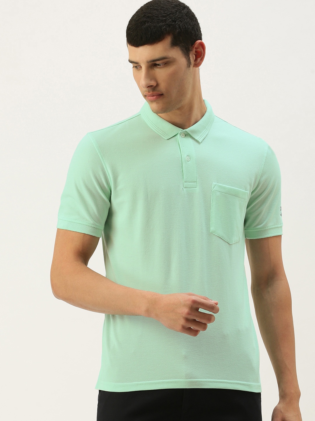

Peter England Men Sea Green Pocket Detail Polo Collar T-shirt