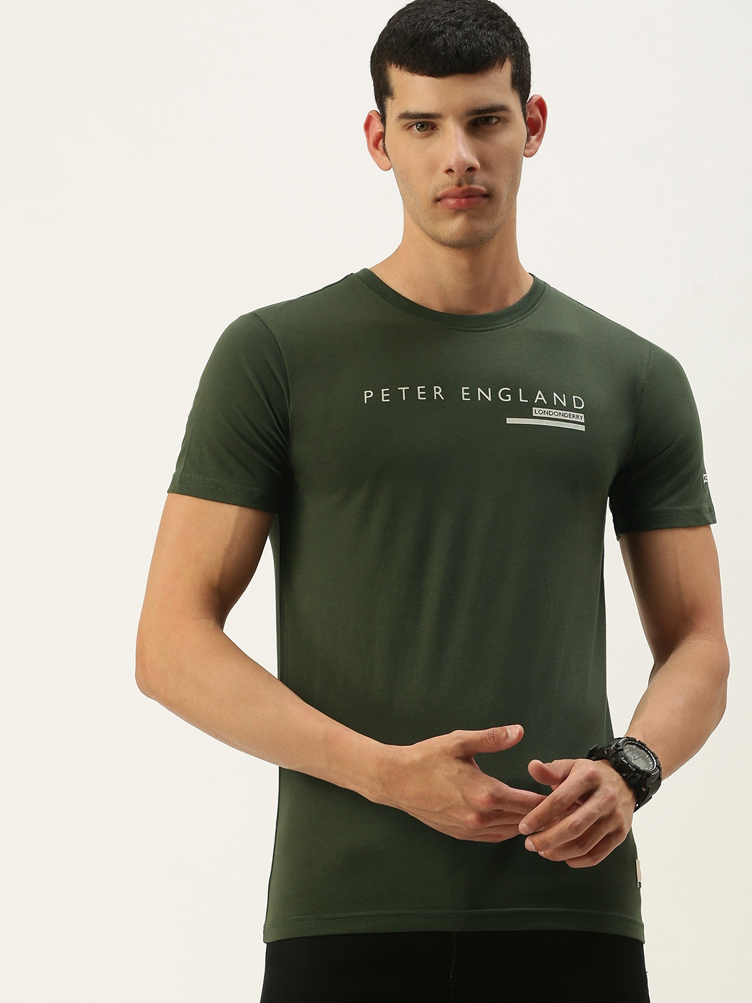 

Peter England Men Green Brand Logo Printed T-shirt