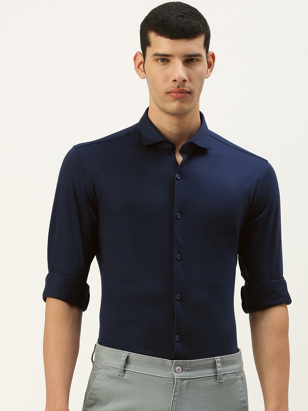 

Peter England Men Navy Blue Solid Slim Fit Formal Shirt