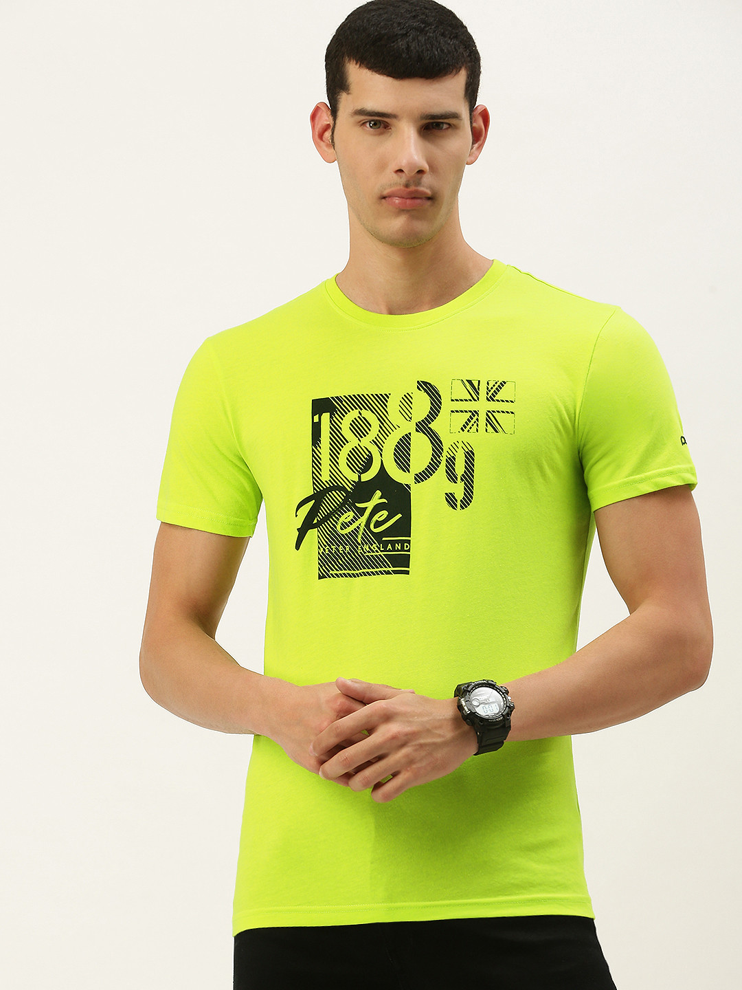 

Peter England Men Green & Black Typography Printed T-shirt