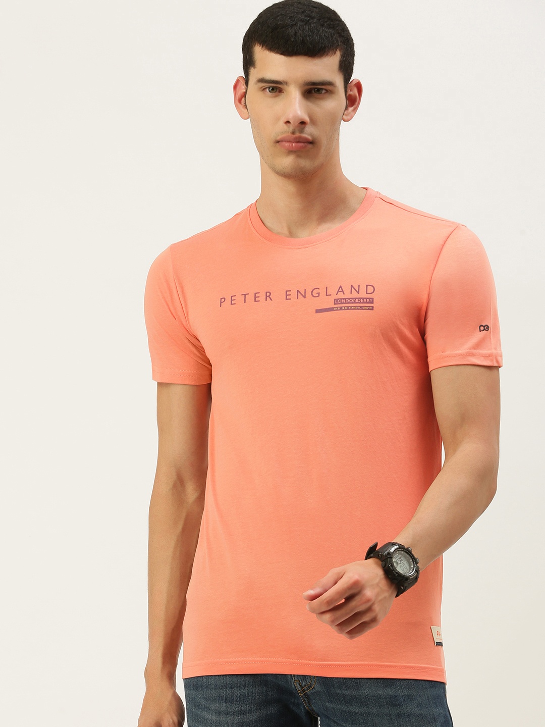 

Peter England Men Pink Typography Printed T-shirt