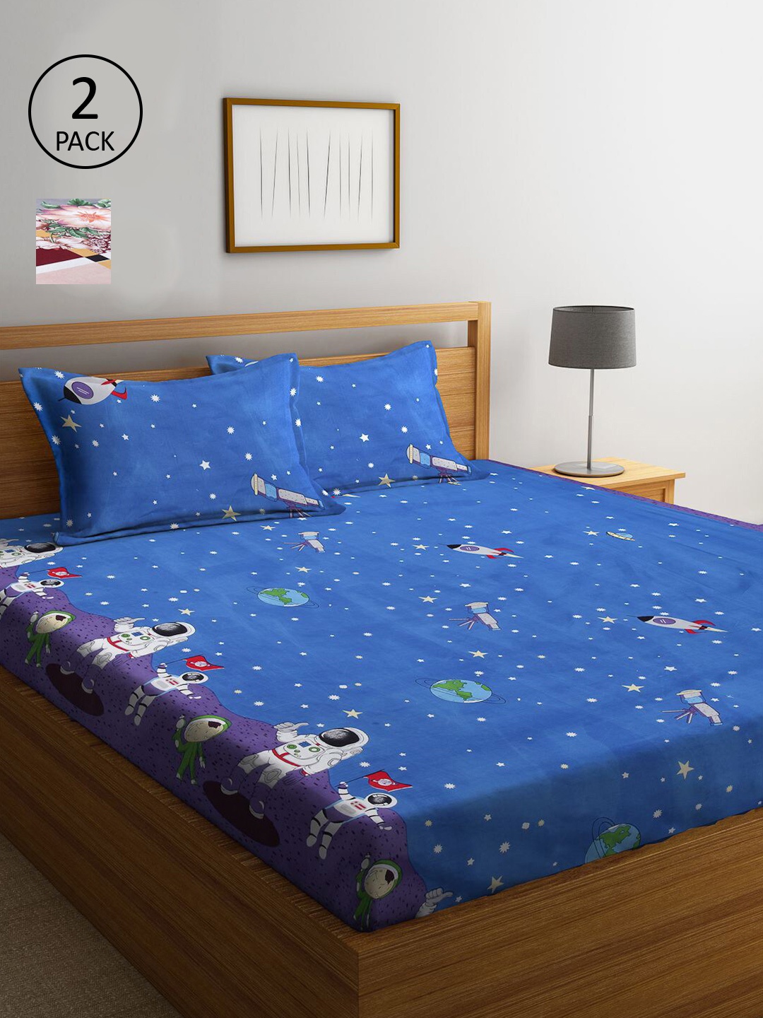 

KLOTTHE Multicoloured Floral 210 TC 2 King Bedsheet with 4 Pillow Covers, Multi