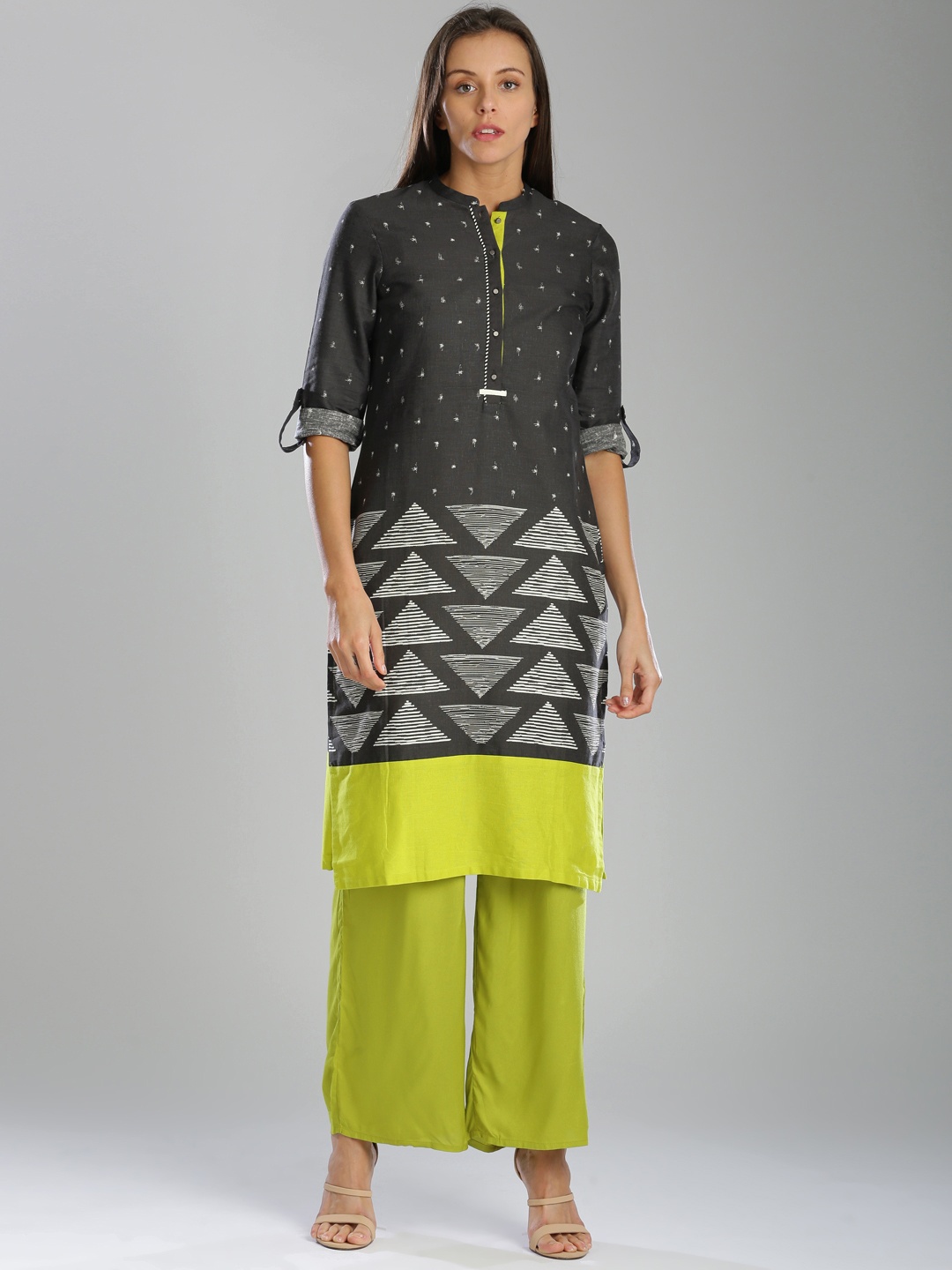 

W Women Charcoal Grey Printed Straight Kurta