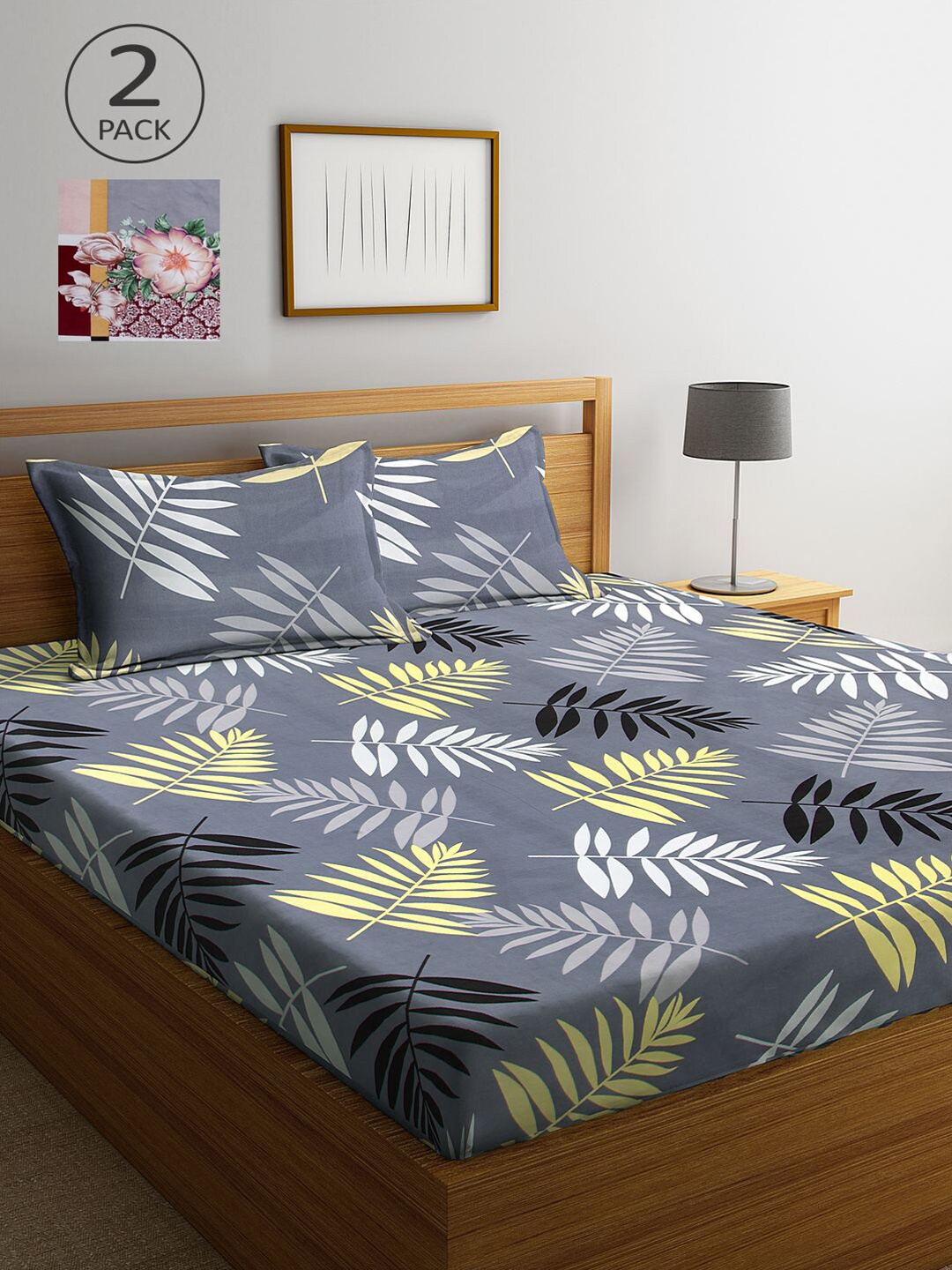 

KLOTTHE Grey & Brown Floral 210 TC 2 King Bedsheet with 4 Pillow Covers