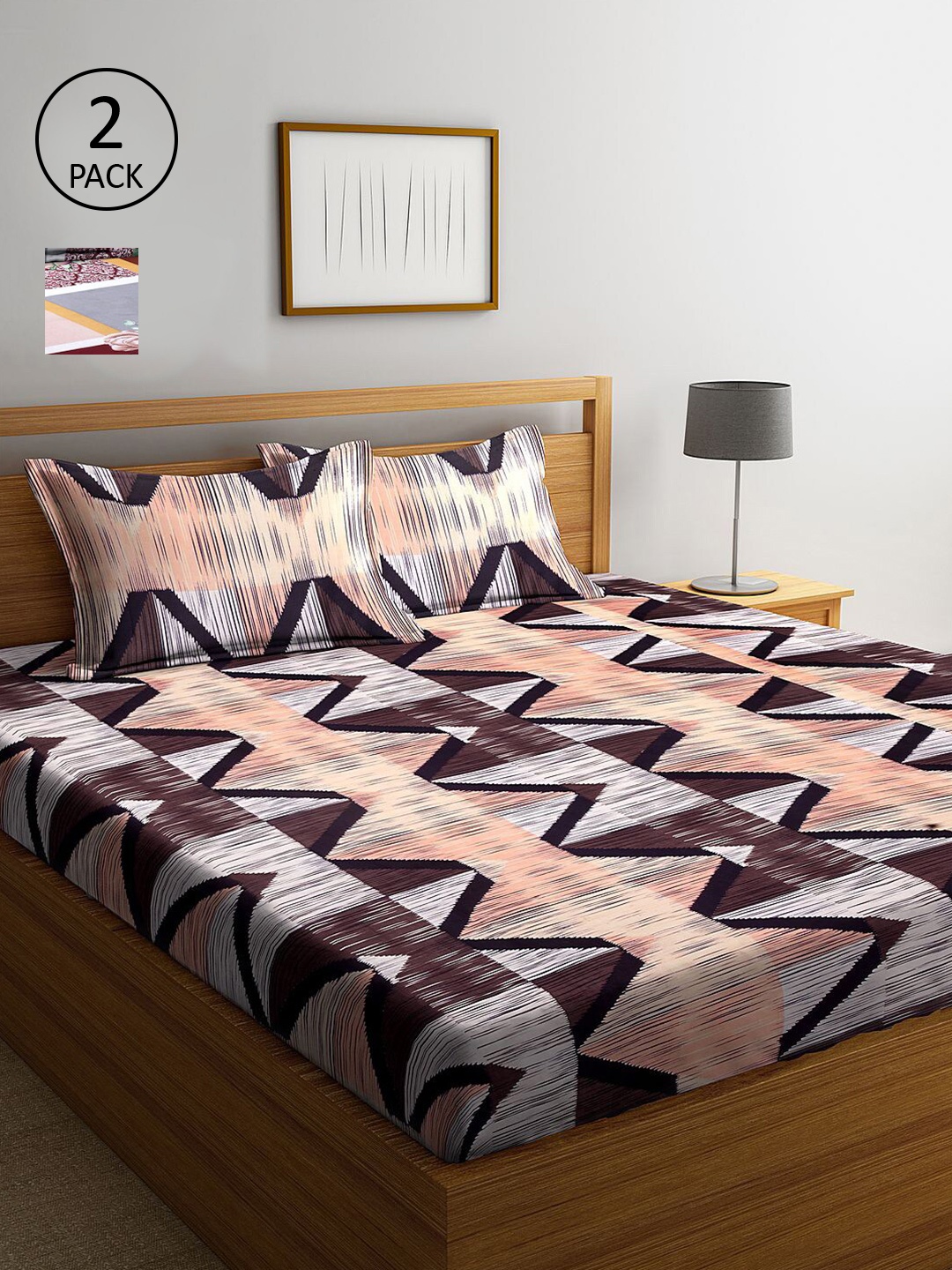 

KLOTTHE Grey & Pink Geometric 210 TC 2 King Bedsheet with 4 Pillow Covers