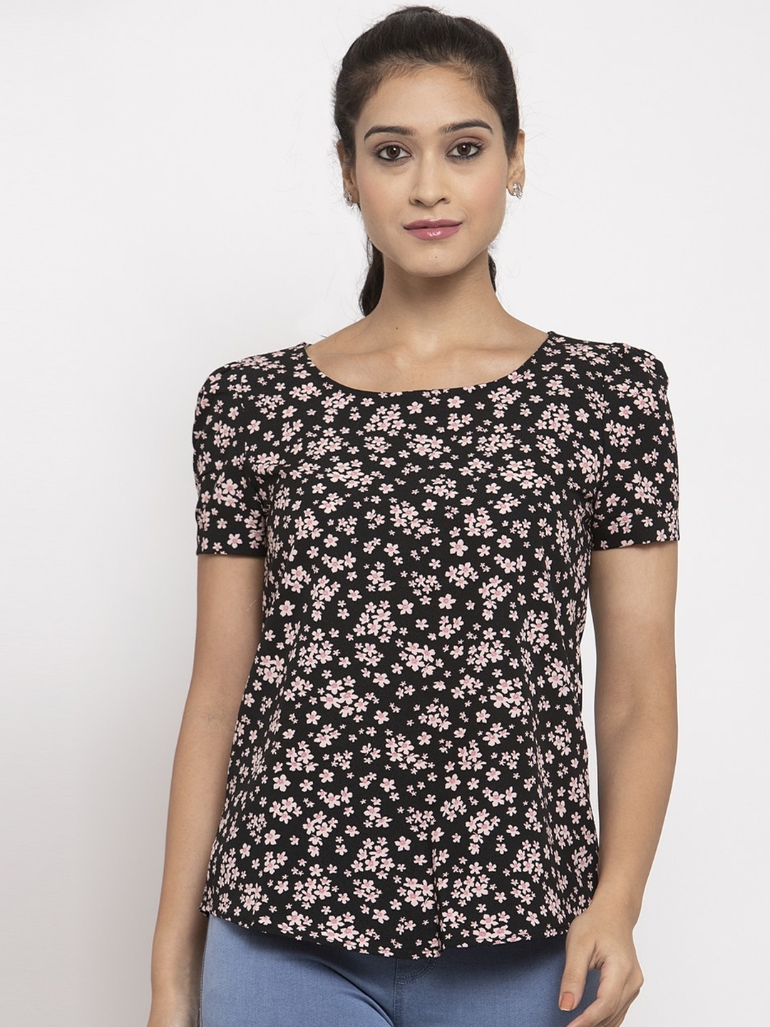 

Just Wow Black & Pink Floral Print Top