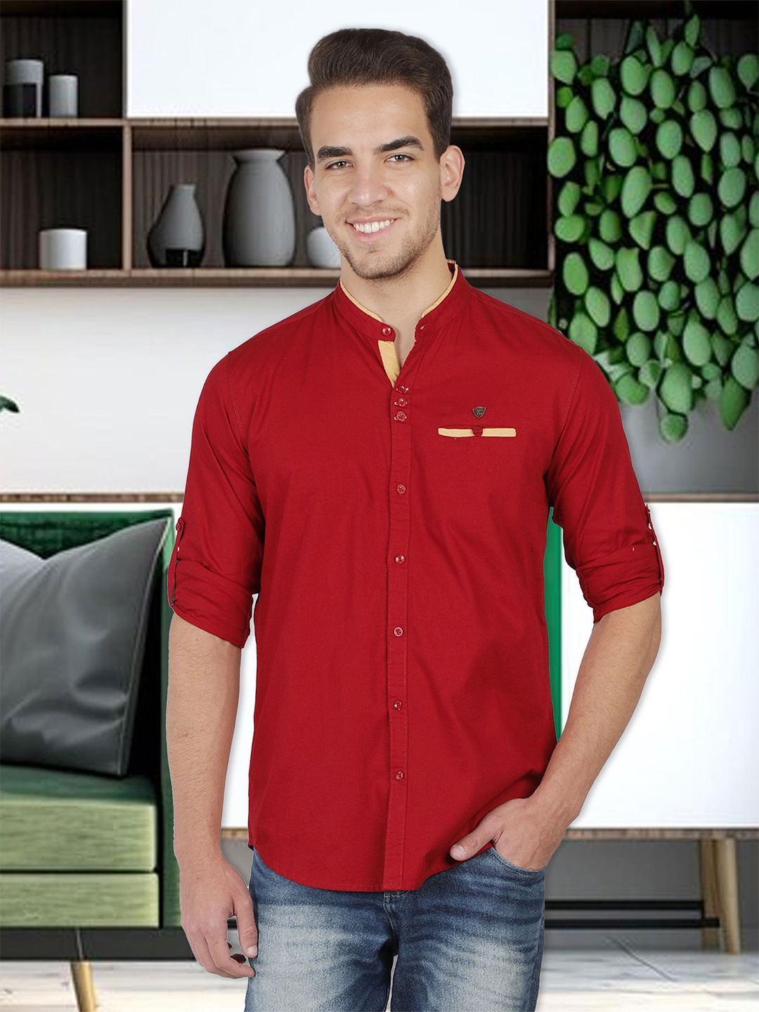 

Kuons Avenue Men Maroon Smart Slim Fit Linen Cotton Casual Shirt