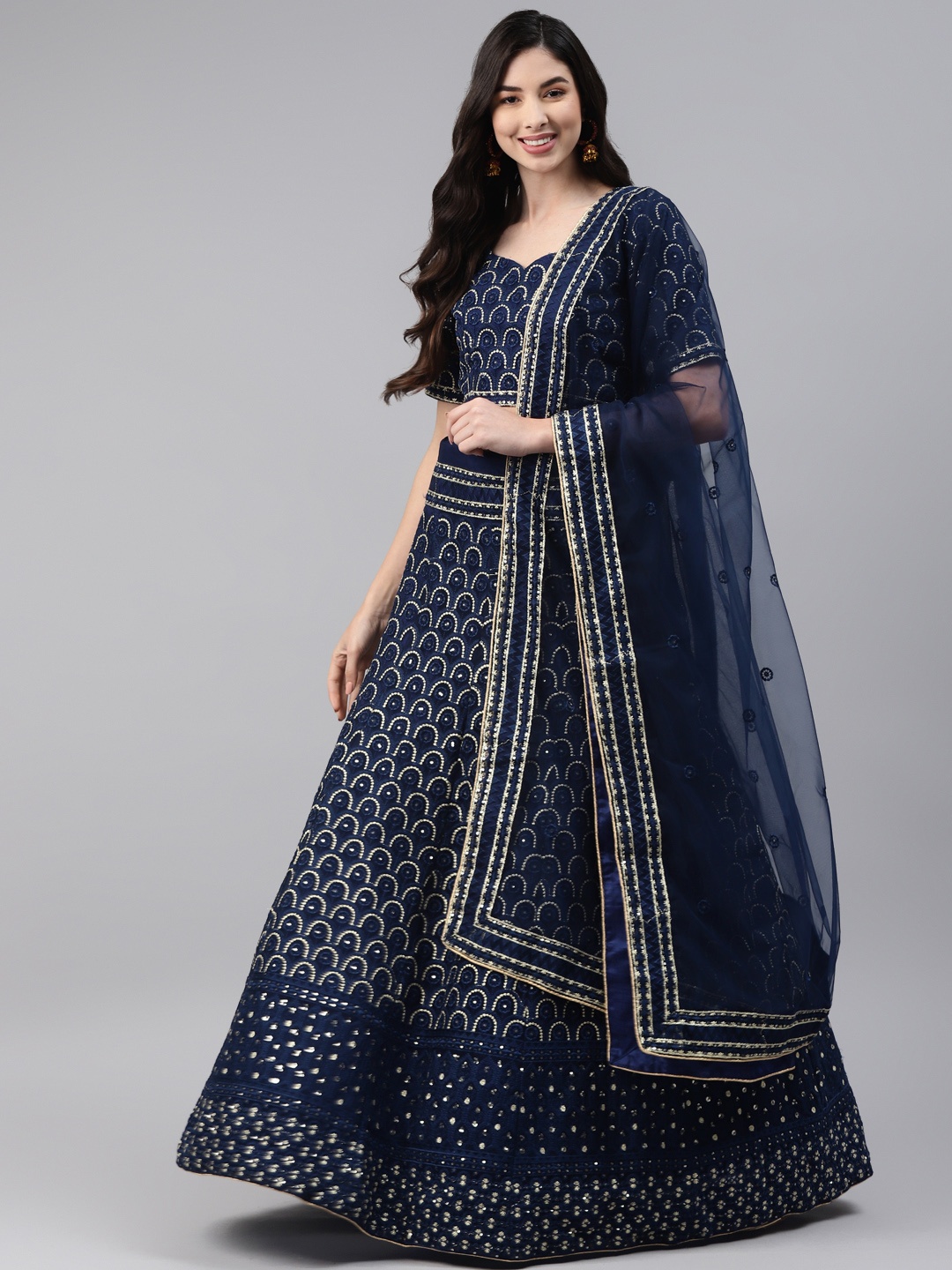 

Readiprint Fashions Blue & Gold-Toned Embroidered Unstitched Lehenga & Blouse With Dupatta