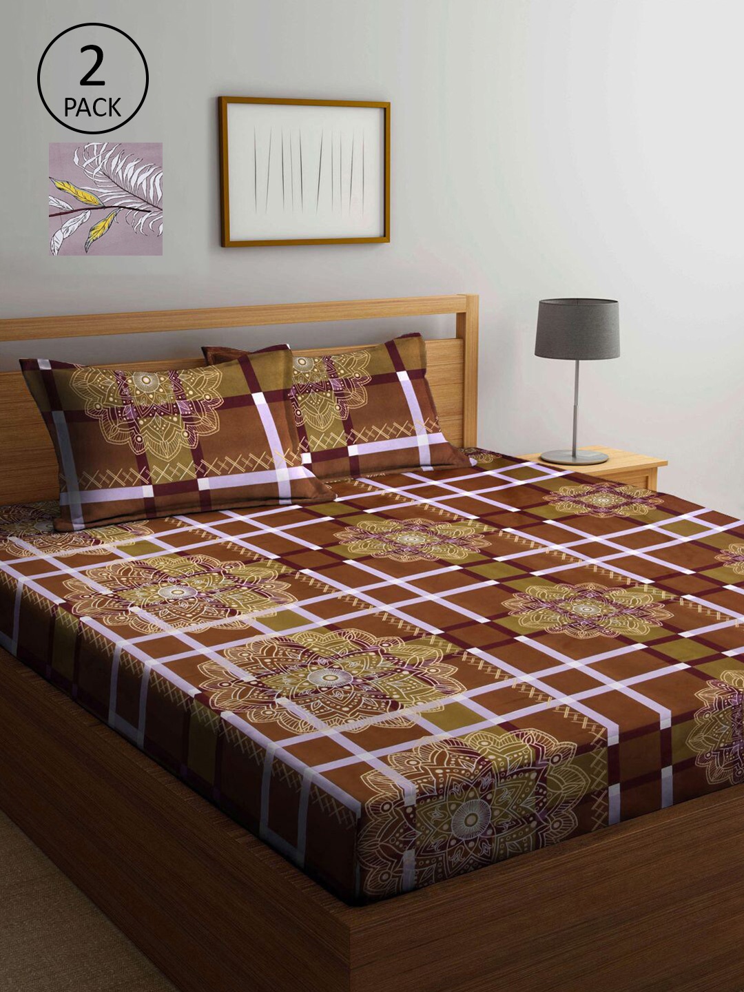 

KLOTTHE Mauve & Brown Geometric 210 TC 2 King Bedsheet with 4 Pillow Covers