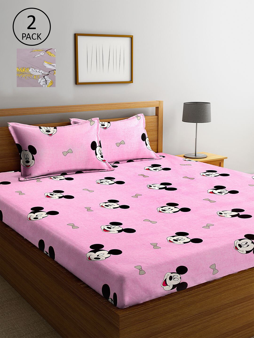 

KLOTTHE Pink & Mauve Cartoon Characters 210 TC 2 King Bedsheet with 4 Pillow Covers