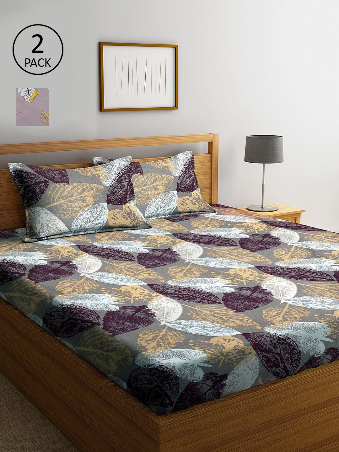 

KLOTTHE Mauve & Grey Floral 210 TC 2 King Bedsheet with 4 Pillow Covers