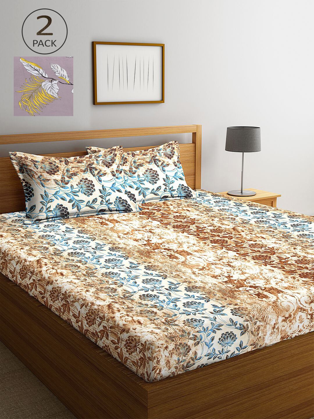 

KLOTTHE Brown & Violet Floral 210 TC 2 King Bedsheet with 4 Pillow Covers