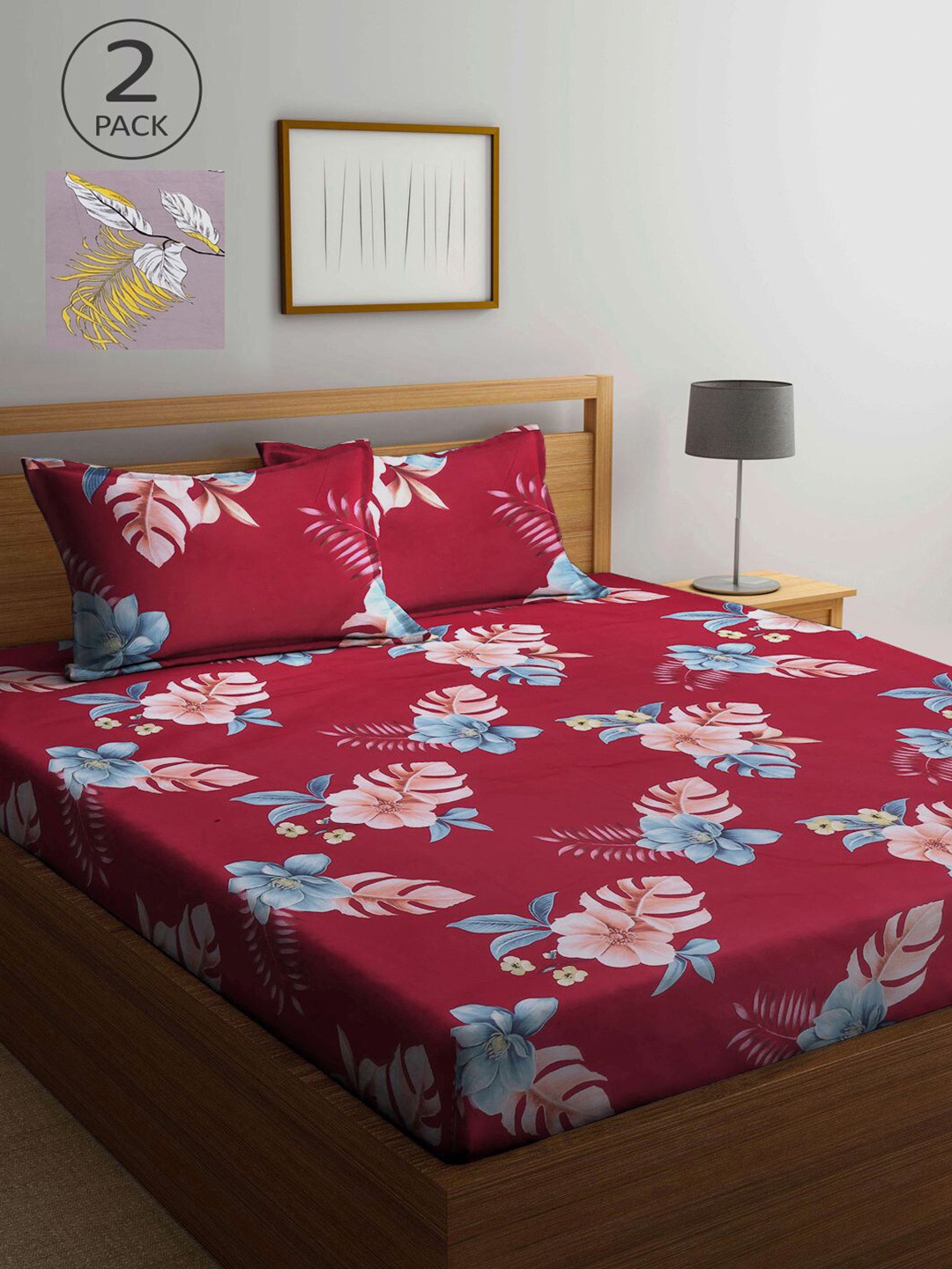 

KLOTTHE Red & Purple Floral 210 TC 2 King Bedsheet with 4 Pillow Covers