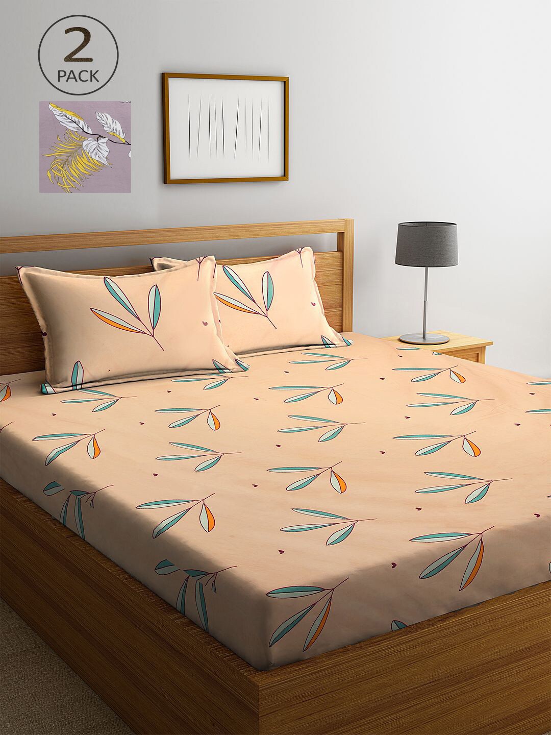 

KLOTTHE Beige & Purple Floral 210 TC 2 King Bedsheet with 4 Pillow Covers