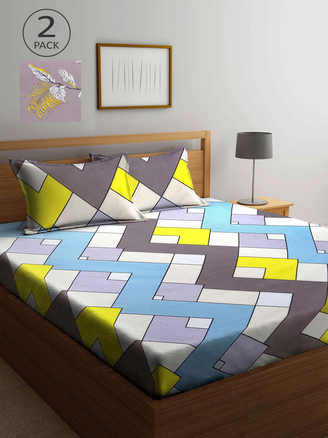 

KLOTTHE Mauve & Grey Geometric 210 TC 2 King Bedsheet with 4 Pillow Covers