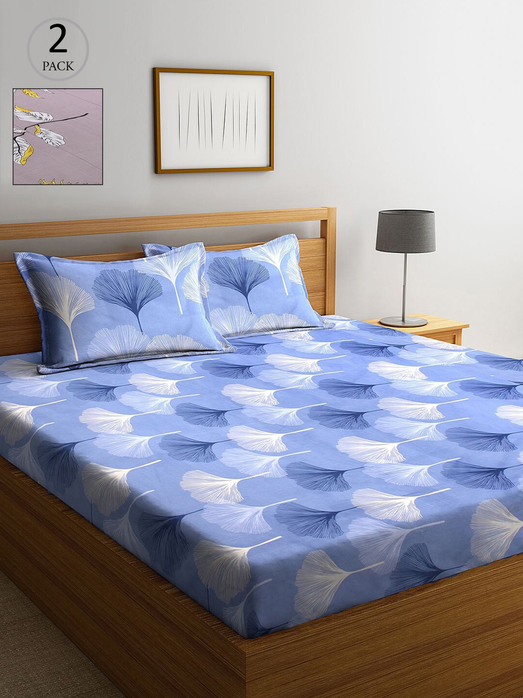 

KLOTTHE Blue & Mauve Floral 210 TC 2 King Bedsheet with 4 Pillow Covers