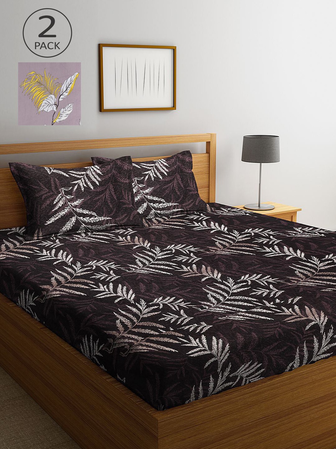 

KLOTTHE Brown & Purple Floral 210 TC 2 King Bedsheet with 4 Pillow Covers