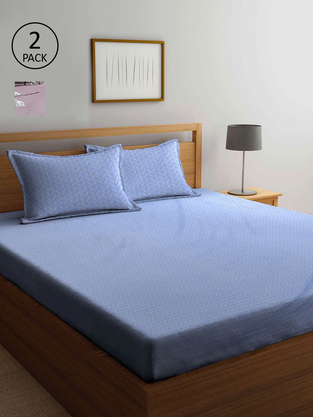 

KLOTTHE Blue & Purple Geometric 210 TC 2 King Bedsheet with 4 Pillow Covers