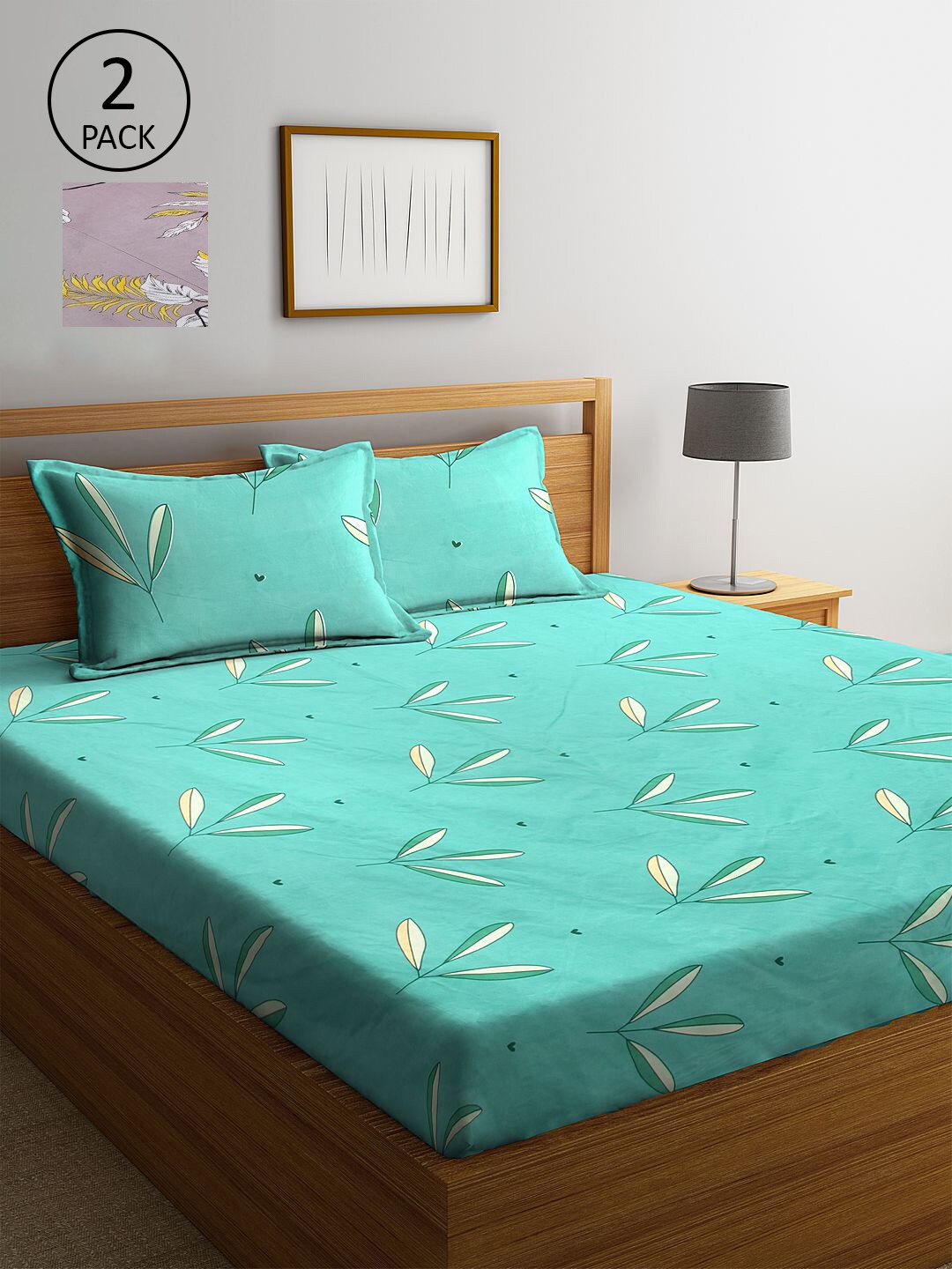 

KLOTTHE Sea Green & Purple Floral 210 TC 2 King Bedsheet with 4 Pillow Covers