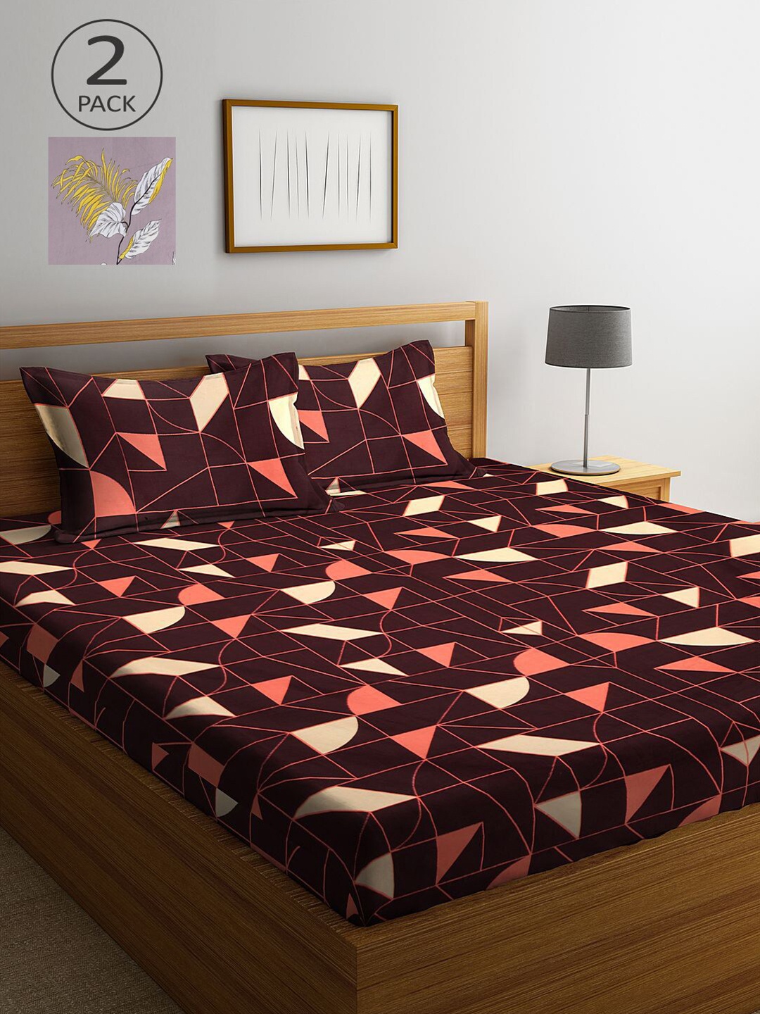 

KLOTTHE Mauve & Brown Geometric 210 TC 2 King Bedsheet with 4 Pillow Covers