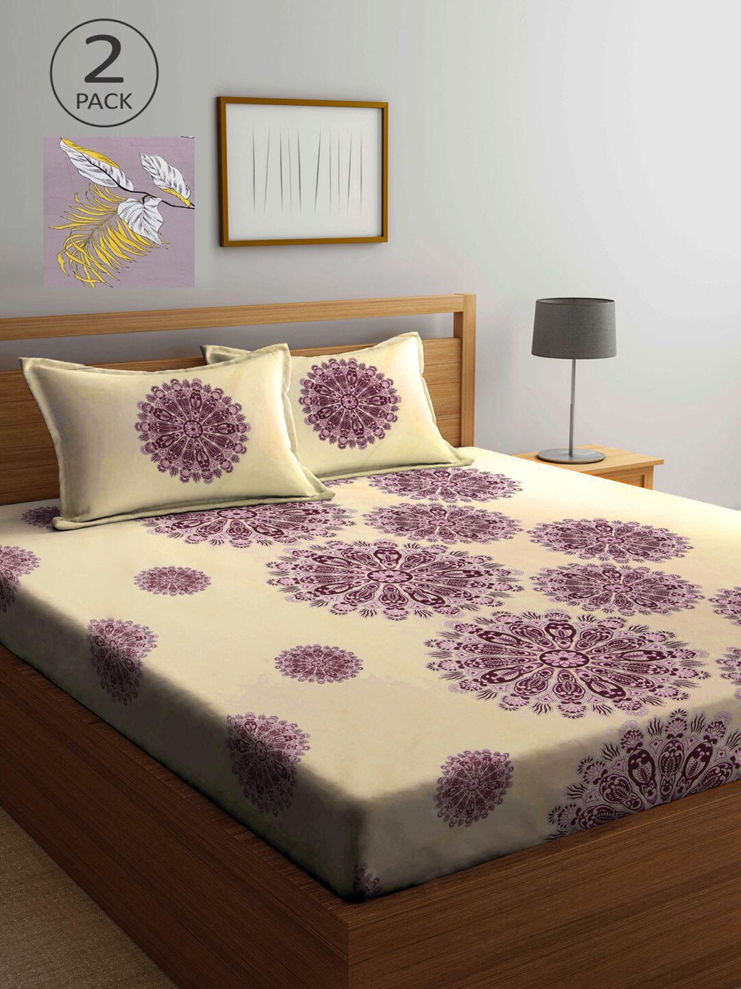 

KLOTTHE Mauve & Beige Geometric 210 TC 2 King Bedsheet with 4 Pillow Covers