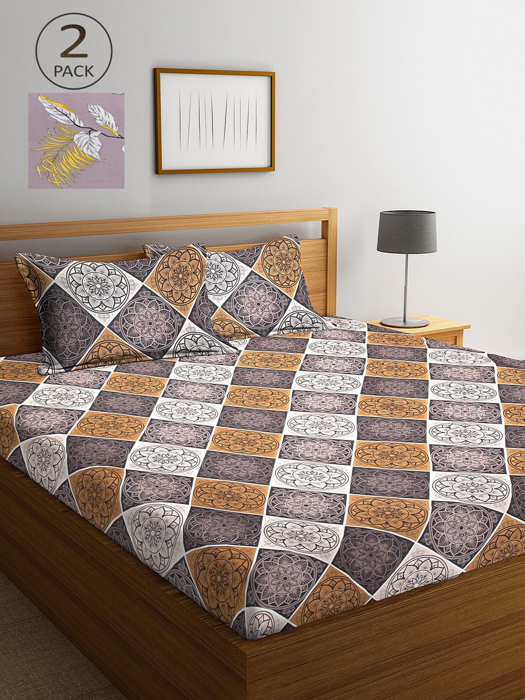 

KLOTTHE Multicoloured Floral 210 TC 2 King Bedsheet with 4 Pillow Covers, Multi